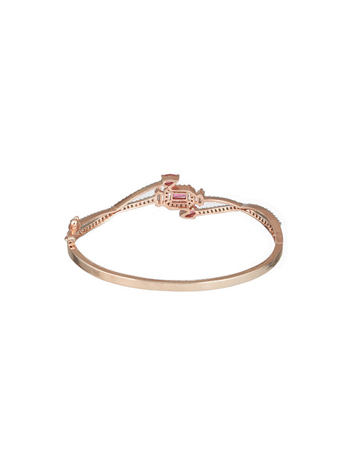 Rose Gold plated Red AD Studded Minimal Bangle Bracelet