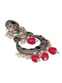 Silver Oxidised Pearl Beaded Hand Painted Crescent Chandbali Earrings