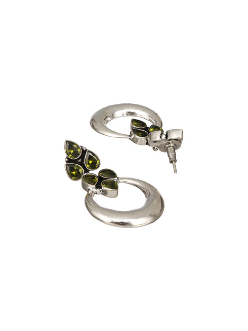 Silver Plated Peridot Green Crystal Handcrafted Modern Chandelier Designer Earring