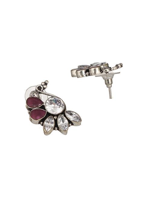 Silver Toned Crystal Studded Bird Shaped Minimal dailywear Earrings