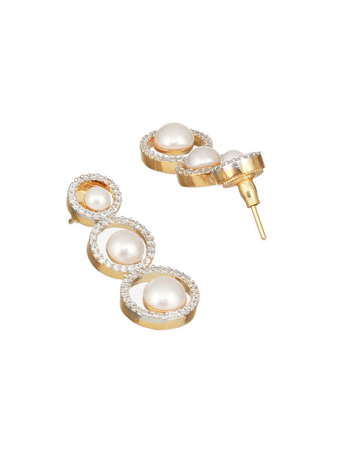 Gold Toned Pearl Beaded Designer Minimal Necklace Jewellery Set