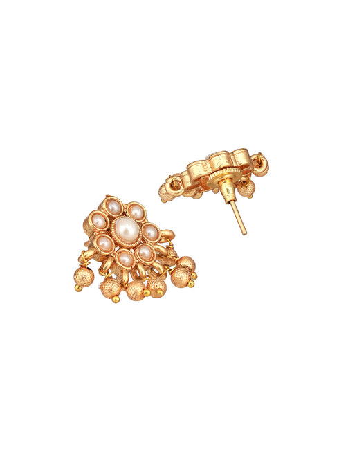 Gold Plated Pearl Beaded Minimal Dailywear Necklace Jewellery Set