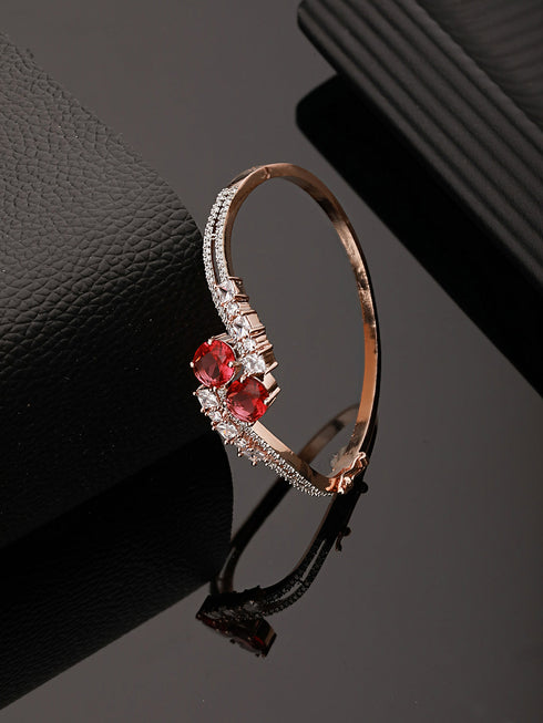 Rose Gold Plated Red AD Studded Minimal Designer Bangle Bracelet