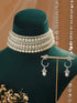 Pearl Beaded 7 Layered Minimal Luxe Choker with AD Earrings Jewellery Set