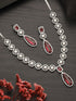 Silver Rhodium Red Zircon Pearl Beaded Designer Necklace Jewellery Set