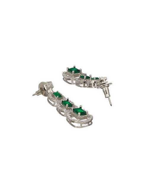 Silver Plated Green Zircon Studded Double 2 Lined Bridal Luxe Jewellery set