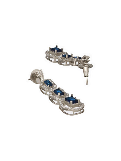Silver Plated Blue Zircon Studded Double Lined Bridal Designer Jewellery set