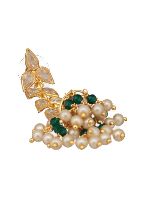 24K Gold Plated Zircon Studded Pearl Beaded Dropdown Minimal lightweight Jhumka Earrings
