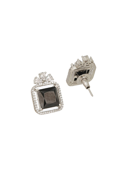 Silver Plated Blue Zircon Minimal Luxe Studs Earrings