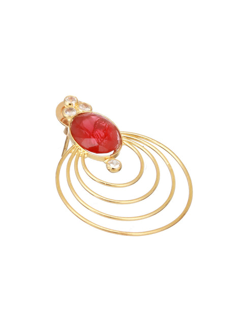24K Gold Plated Red Ruby Circular Minimal Chunky Chandbali Luxe Studds Earrings