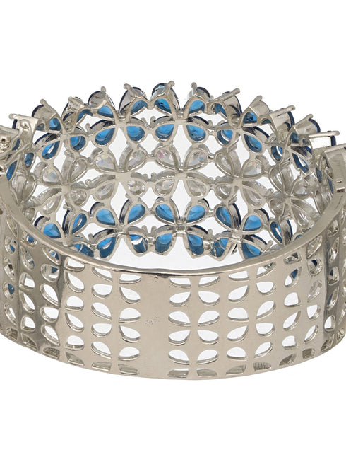 Silver Toned Blue Sapphire AD Studded Designer Bridal Kada Bracelet