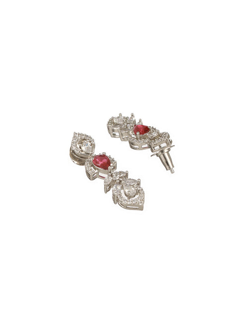 Silver Plated Ruby Red AD Studded Elegant Floral Designer Delicate Choker Jewellery Set