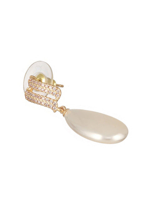Gold Plated Tear Drop Pearl Studded Luxe Minimal Drop Earrings