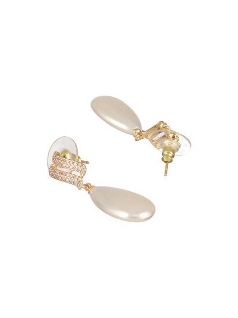 Gold Plated Tear Drop Pearl Studded Luxe Minimal Drop Earrings