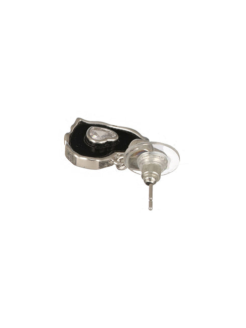 Anti-Tarnish Silver Plated Black Enamelled Heart Shaped Minimal Drop Down Studs Earrings