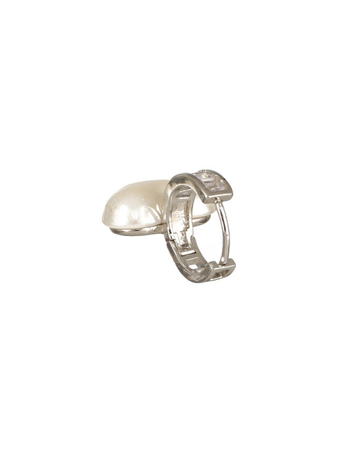 Anti-Tarnish Silver Plated Faux Pearl Studded Heart Shaped Small Minimal Hoop Earrings