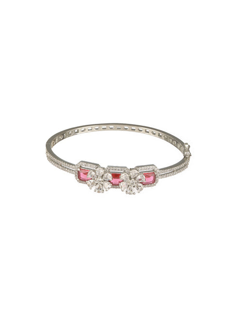 Silver Plated Ruby Red Delicate Luxe Floral Cuff Bangle Bracelet