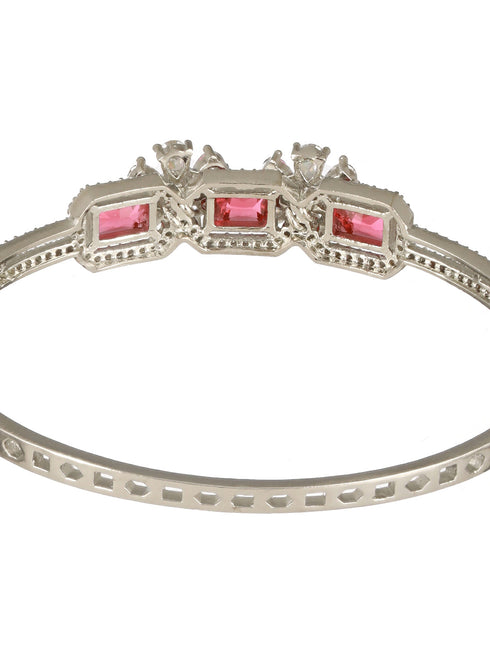 Silver Plated Ruby Red Delicate Luxe Floral Cuff Bangle Bracelet