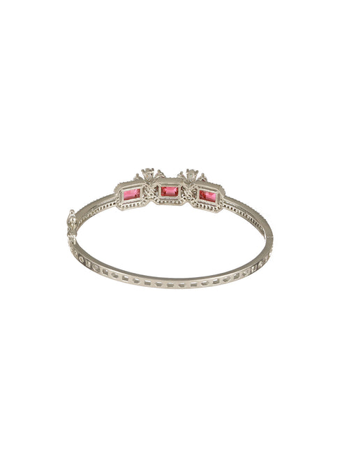 Silver Plated Ruby Red Delicate Luxe Floral Cuff Bangle Bracelet