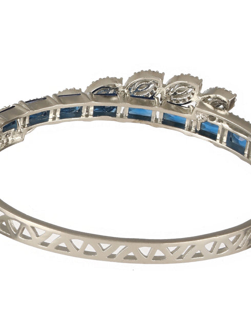 Silver Toned Sapphire Blue AD Studded Elegant Designer Leaf Kada Bangle Bracelet