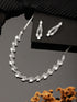 Silver Toned Zircon Studded Leaf Shaped Delicate Designer Necklace jewellerySet