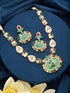 Gold plated Turquoise Blue Nav Ratan Kundan Floral Raanihaar Jewellery Set