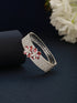 Silver Plated Ruby Red Floral Statement Designer Brooch Kada Bangle Bracelet