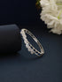 Silver Toned Sapphire Blue AD Studded Elegant Designer Leaf Kada Bangle Bracelet