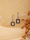 Anti-Tarnish Silver Plated Black Geaometric Hoops Minimal Dropdown Earrings