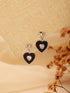 Anti-Tarnish Silver Plated Black Enamelled Heart Shaped Minimal Drop Down Studs Earrings