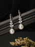 Silver Plated AD Studded Delicate Pearl Hook Earrings
