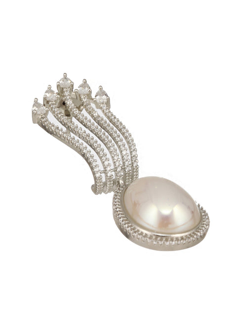 Silver Plated AD Studded & Pearl Contemporary Hoop Bali Earrings