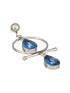 Silver Oxidised Plted Blue Stone AD Minimal T-Shaped Hoop Earrings