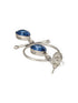 Silver Oxidised Plted Blue Stone AD Minimal T-Shaped Hoop Earrings