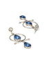 Silver Oxidised Plted Blue Stone AD Minimal T-Shaped Hoop Earrings