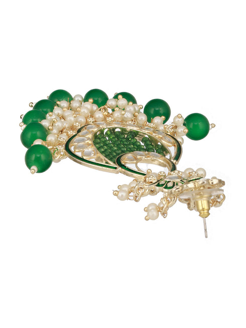 Gold Toned Kundan & Emerald Green Pearl Beaded Handcrafted Chandbali Earrings