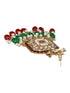 Gold Toned Red Kundan & Green Pearl Beaded Geometric Designer Dangler Chandbali earrings