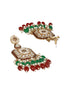 Gold Toned Red Kundan & Green Pearl Beaded Geometric Designer Dangler Chandbali earrings