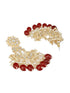 Gold Toned Kundan & Maroon Pearl Beaded Delicate Floral Chandbali Earrings