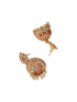 Gold Plated Red Zircon & Pearl Beaded Floral Pipe Pendant Jewellery Set With Jhumka