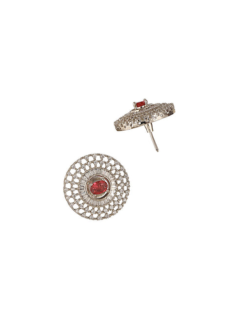 Silver Plated Ruby Red Studded Pearl Beaded Studds Earrings With Choker Jewellery Set