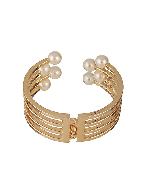 Anti-Tarnish Gold Plated Pearl Cuff Kada Bracelet