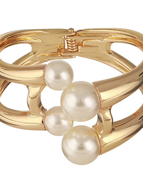 Anti-Tarnish Gold Plated Big Pearl Studded Cuff Kada Bracelet