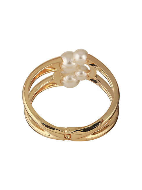 Anti-Tarnish Gold Plated Big Pearl Studded Cuff Kada Bracelet