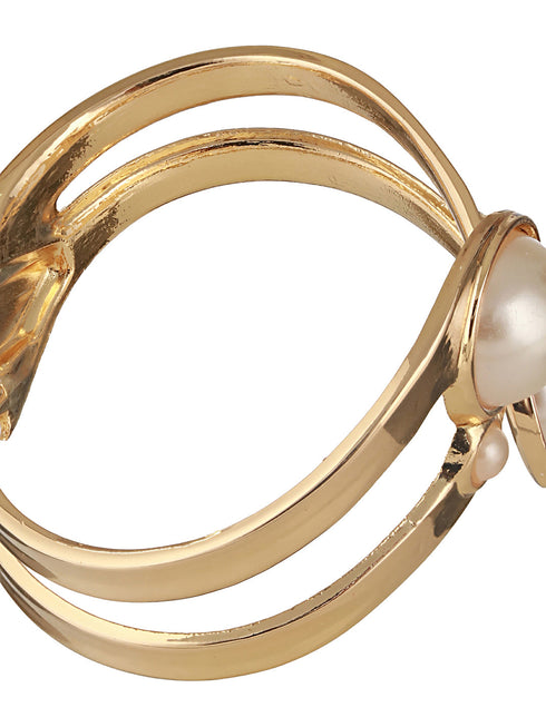 Anti-Tarnish 18k Gold Plated Pearl Studded Cuff Bangle Bracelet
