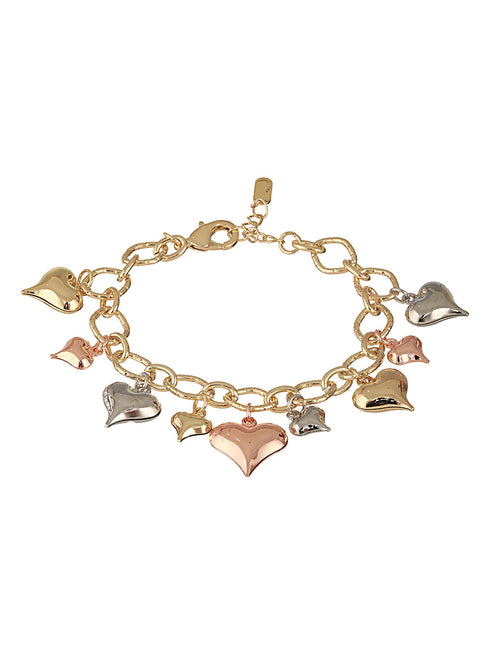 Anti-Tarnish 18k Gold Plated Heart Shaped Charm Link Wraparound Bracelet