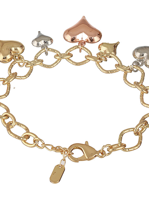 Anti-Tarnish 18k Gold Plated Heart Shaped Charm Link Wraparound Bracelet