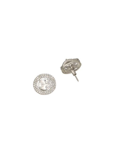 Silver Plated AD Studded Luxe Solitaire Studds Earrings