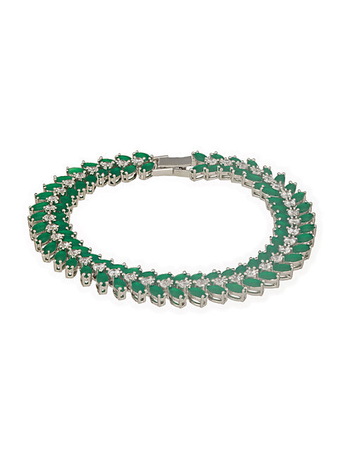 Silver Plated Emerald Green Designer Luxe Wraparound Tennis Bracelet