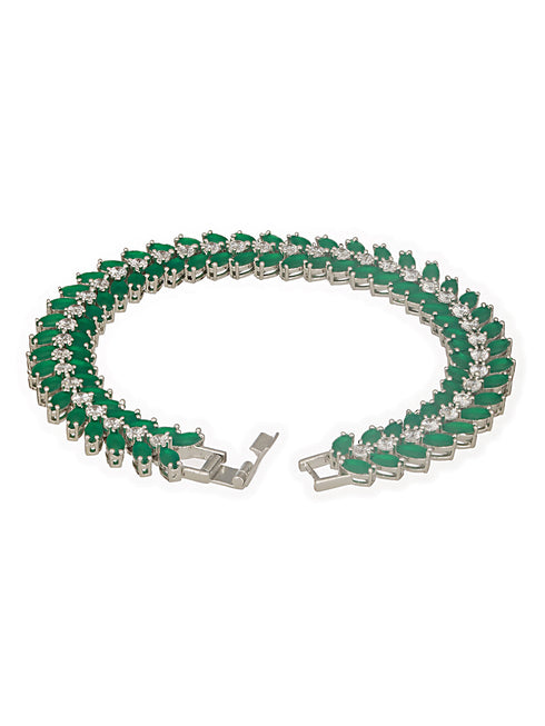 Silver Plated Emerald Green Designer Luxe Wraparound Tennis Bracelet